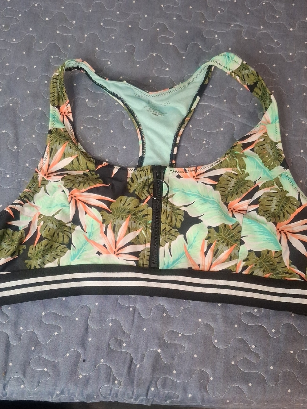 Vanilla/Beach Tropical Zip-Front Swim Top size large